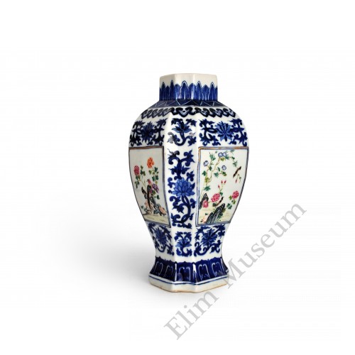 1508  A Fengcai “flowers and birds" octagon vase